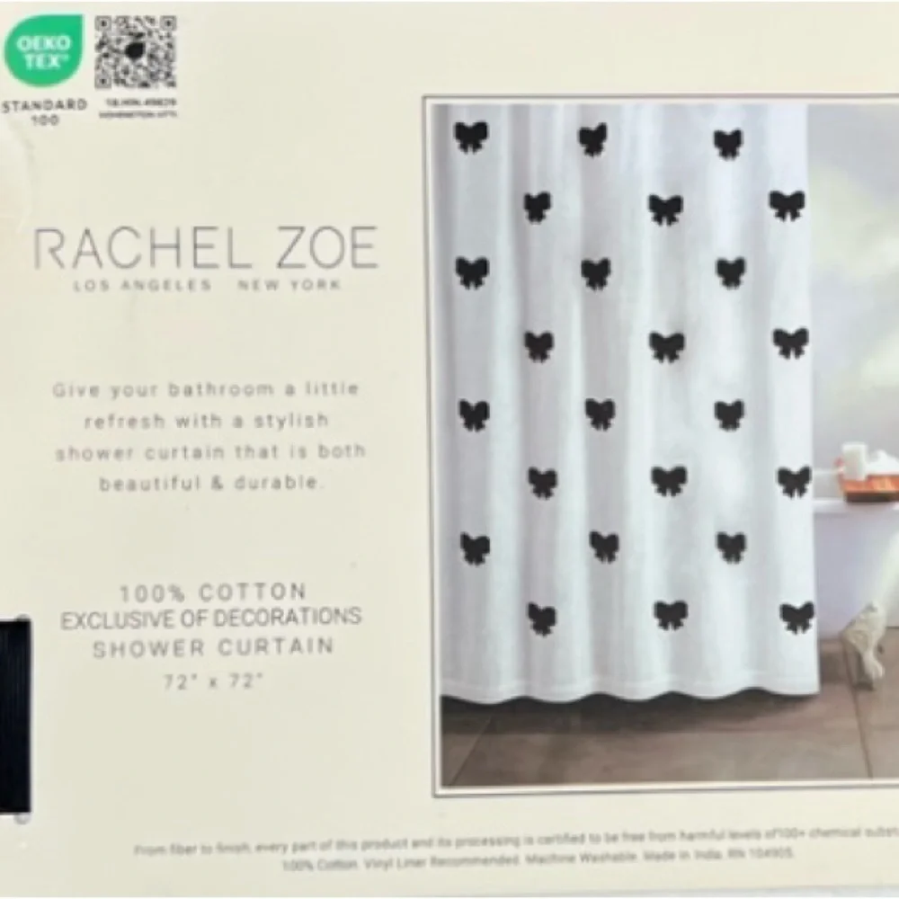 Rachel Zoe - ‘Black Bow’ shower curtain. 72“ x 72“. NWT